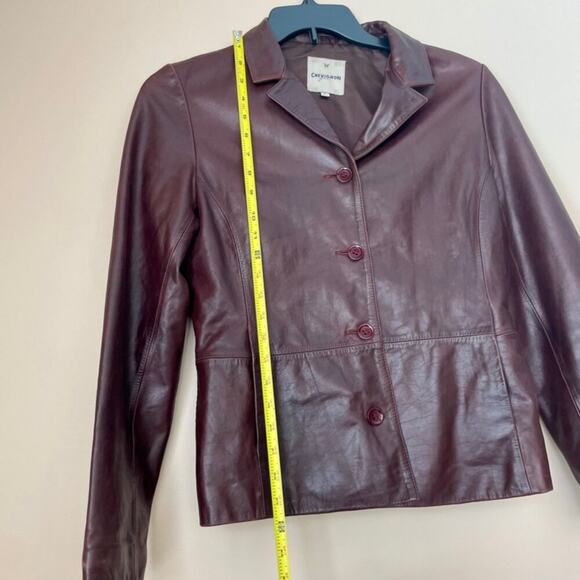 Y2K 90’s CHEVIGNON TRUCKER JACKET BLAZER COW GRAIN LEATHER MAROON SZ L VERSATILE - Picture 13 of 16